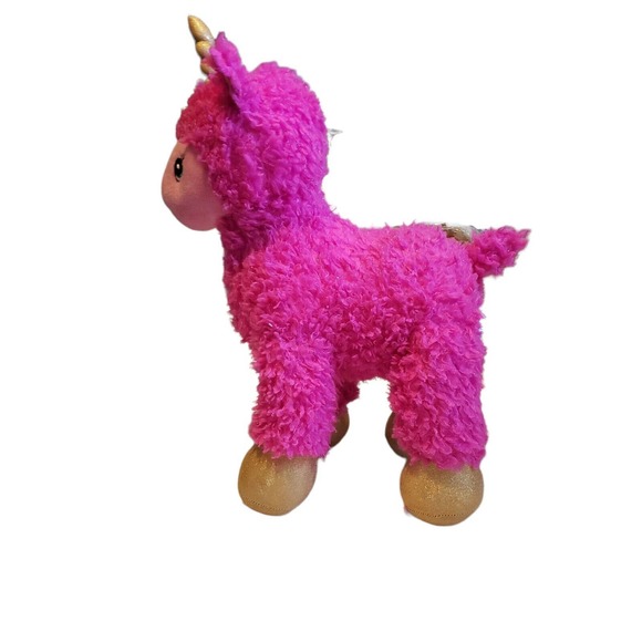 Build A Bear Sparkles Pink Llamacorn Plush Stuffed Animal Gold Horn Glitter - Picture 4 of 8